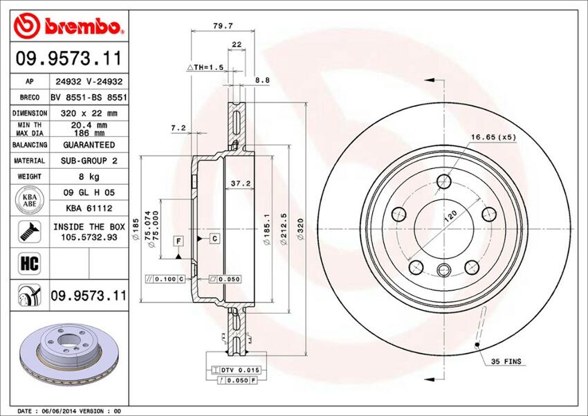 BMW Brembo Disc Brake Rotor - Rear (320mm) 34213332217